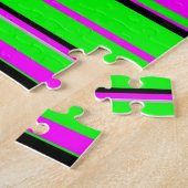 Hot Pink Green Black Colorful Stripe Muster Puzzle (Seite)