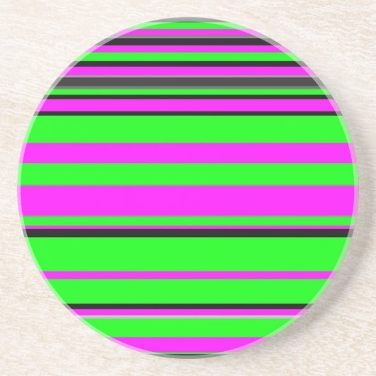 Hot Pink Green Black Colorful Stripe Muster Sandstein Untersetzer (Vorne)