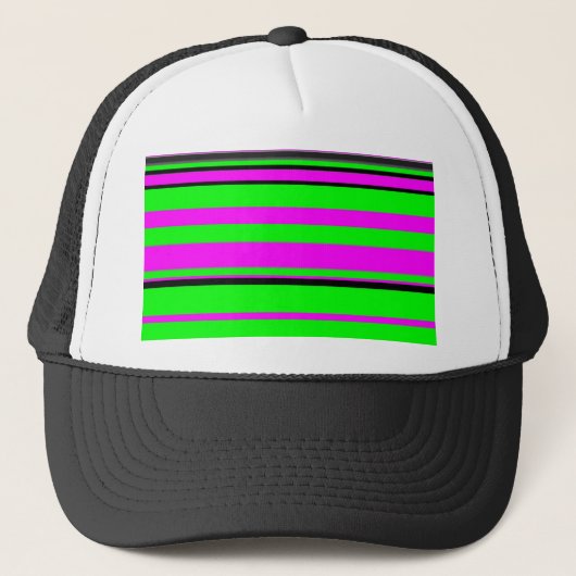 Hot Pink Green Black Colorful Stripe Muster Truckerkappe (Vorderseite)