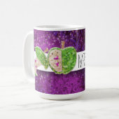 Hot Pink Green Teachers Apple Dark Lila Glitzer Kaffeetasse (Vorderseite Links)