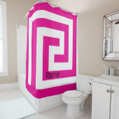 Hot Pink, griechischer Key Monogram Name Colorful Duschvorhang (Beispiel)