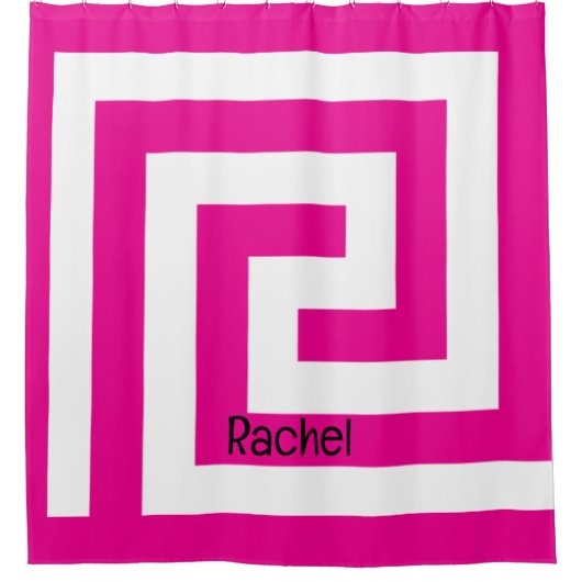 Hot Pink, griechischer Key Monogram Name Colorful Duschvorhang (Vorderseite)