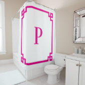 Hot Pink, griechischer Schlüssel Einfache Monogram Duschvorhang (Beispiel)