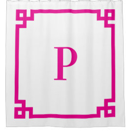 Hot Pink, griechischer Schlüssel Einfache Monogram Duschvorhang
