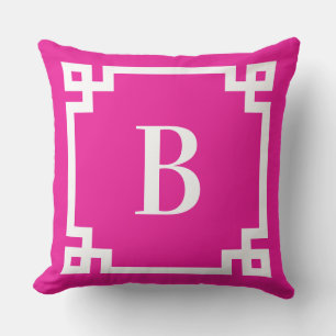 Hot Pink, griechischer Schlüssel, Monogramm Kissen