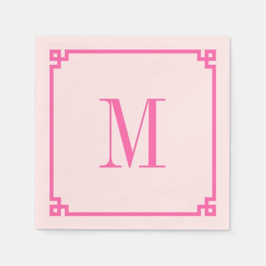 Hot Pink, griechischer Schlüssel, Monogramm Serviette (Vorderseite)