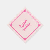 Hot Pink, griechischer Schlüssel, Monogramm Serviette (Ecke)