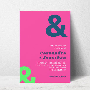Hot Pink Groovy Retro Bold Ampersand Wedding Einladung