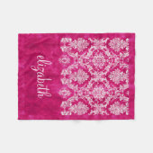 Hot Pink Grunge Damask Muster Name Fleecedecke (Vorderseite (Horizontal))