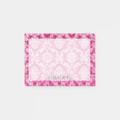 Hot Pink Grunge Damask Muster Post-it Klebezettel (Vorderseite)