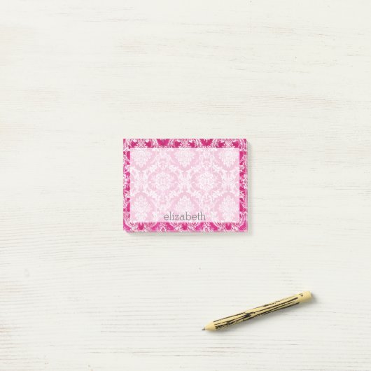 Hot Pink Grunge Damask Muster Post-it Klebezettel (Auf Schreibtisch)