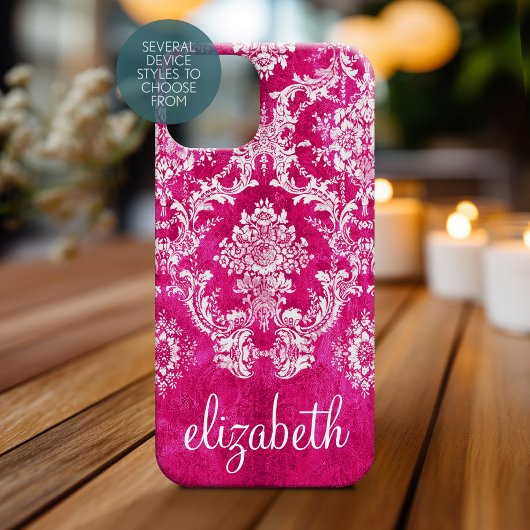 Hot Pink Grunge Damask Muster Text Case-Mate iPhone Hülle