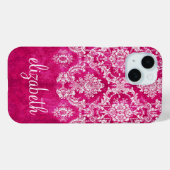 Hot Pink Grunge Damask Muster Text Case-Mate iPhone Hülle (Rückseite (Horizontal))