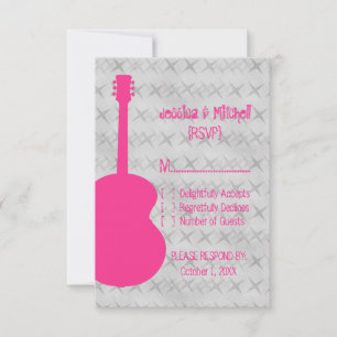 Hot Pink Guitar Grunge Response Card RSVP Karte