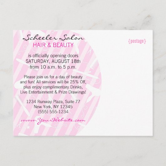 Hot Pink Hair Salon Grand Opening Einladungspostkarte (Rückseite)