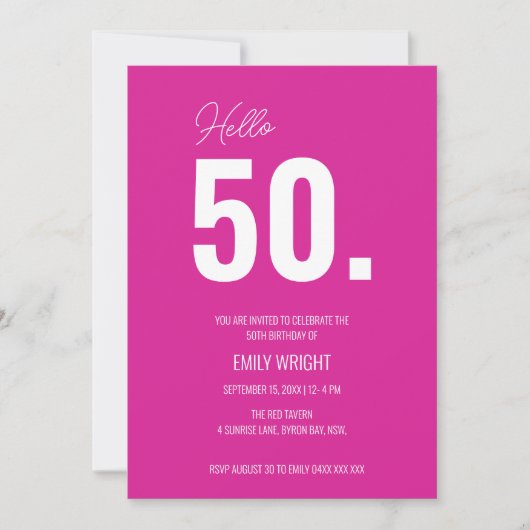 Hot Pink Hallo 50 Geburtstag Einladung (Vorderseite)