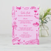 Hot Pink Hand Drawn Whimsical Wedding Menükarte (Stehend Vorderseite)