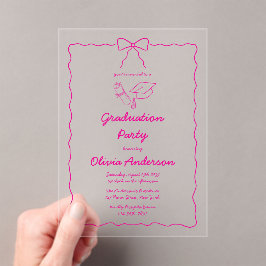 Hot Pink Hand Gezeichnet Bow Squiggle Graduation P Acryleinladungen