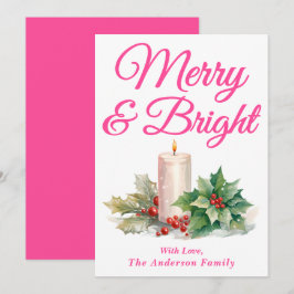 Hot Pink Handgeschriebenes Skript Merry & Bright Feiertagskarte