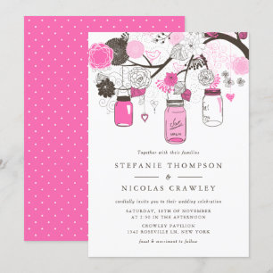 Hot Pink Hanging Mason Jars Wedding Einladung