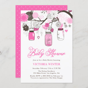 Hot Pink HangMason Jars Baby Dusche Einladung