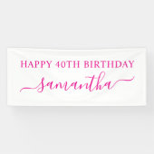 Hot Pink Happy 40. Geburtstag Eleganter Name Banner (Horizontal)