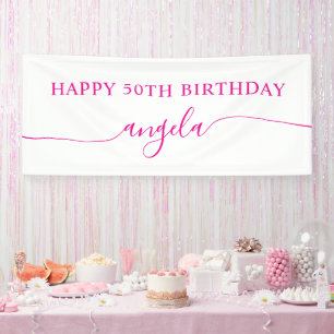 Hot Pink Happy 50. Geburtstag Glam Signature Name Banner