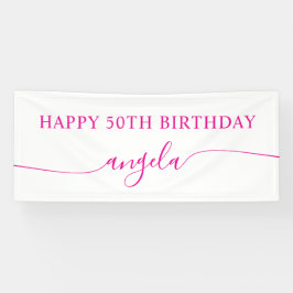 Hot Pink Happy 50. Geburtstag Glam Signature Name Banner