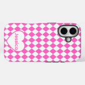 Hot Pink Harlequin Pattern Personalized Name Case-Mate iPhone Hülle (Rückseite (Horizontal))