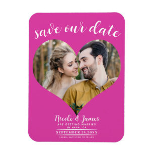 Hot Pink Heart Foto Wedding Save the Date Magnet