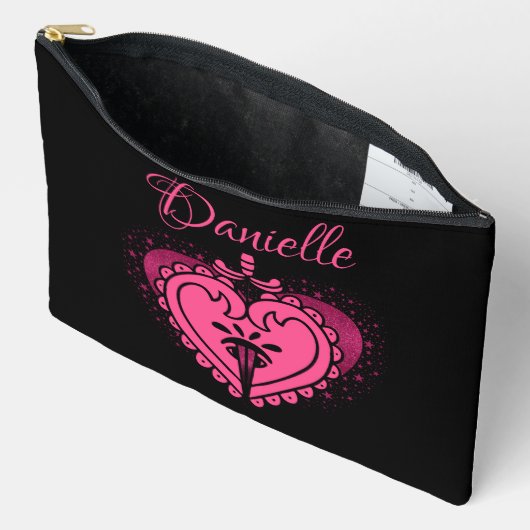 Hot Pink Heart Fun Girly Zubehörtasche (Offen)