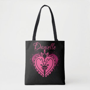 Hot Pink Heart mit Schwert Spaß Girly Tasche