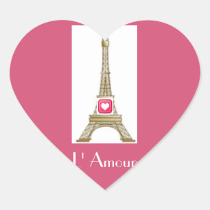 Hot Pink Heart Paris Eiffel Tower Sticker