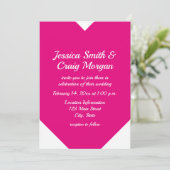 Hot Pink Heart Shape Valentines Wedding Einladung (Stehend Vorderseite)
