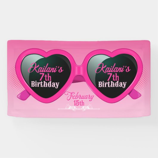 Hot Pink Heart Sonnenbrille Geburtstag Banner (Horizontal)