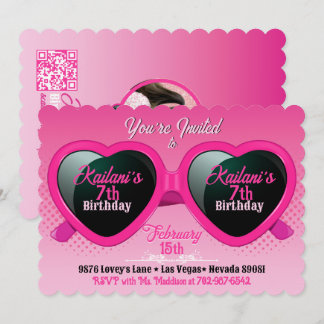 Hot Pink Heart Sonnenbrille Geburtstag Foto Einladung