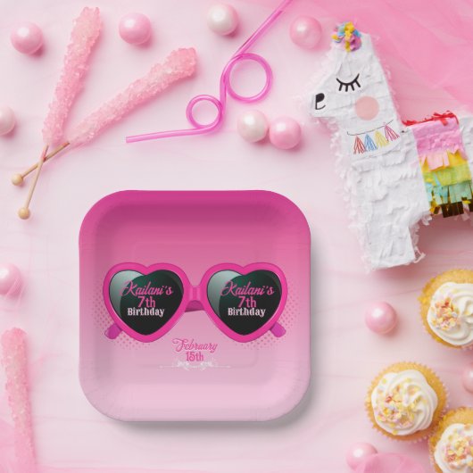 Hot Pink Heart Sonnenbrille Geburtstag Pappteller (Party)