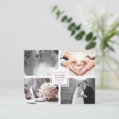Hot Pink Heart Wedding Foto Collage Liebe & Danke Postkarte (Stehend Vorderseite)