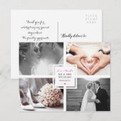 Hot Pink Heart Wedding Foto Collage Liebe & Danke Postkarte (Vorne/Hinten)