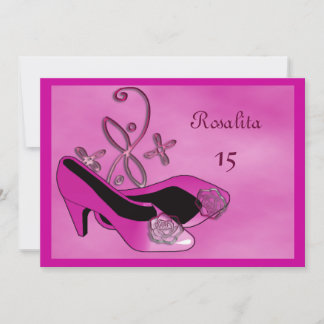Hot Pink Heelses Quinceanera 15. Geburtstag Einladung