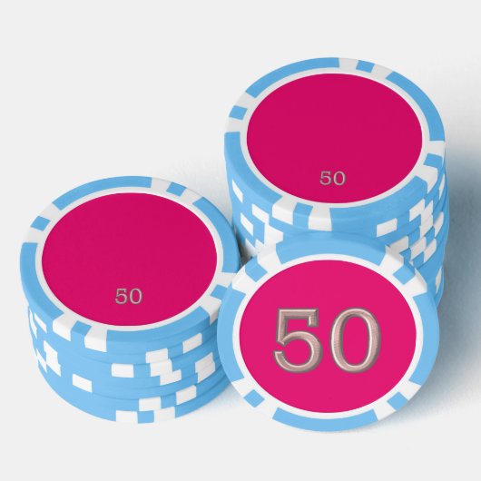 Hot Pink hellblau 50 gestreifter Poker-Chip Pokerchips (Stapel)