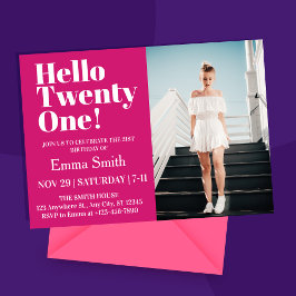 Hot Pink Hello Twenty One 21. Geburtstag Foto Einladung