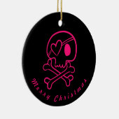Hot Pink Herz Skull & Crossbones Ornament Runde (Rechts)