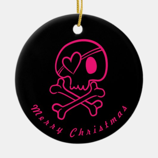 Hot Pink Herz Skull & Crossbones Ornament Runde (Vorne)