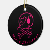 Hot Pink Herz Skull & Crossbones Ornament Runde (Links)