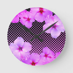 Hot Pink Hibiscus      Runde Wanduhr