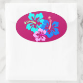 Hot Pink Hibisken Pattern Ovaler Aufkleber (Tasche)