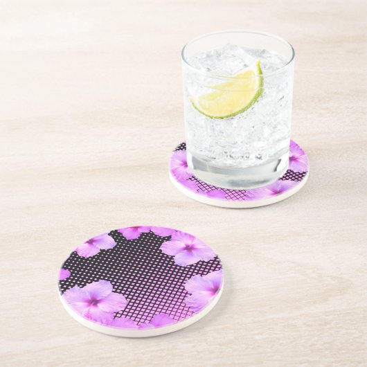 Hot Pink Hibiskus Getränkeuntersetzer (Seite)