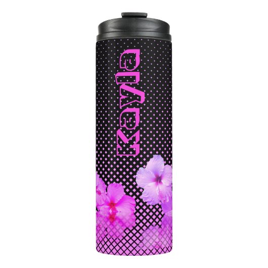 Hot Pink Hibiskus Personalisiert Thermosbecher (Vorderseite)