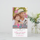 Hot Pink Hibiskus Tropical Blue Waves Beach Foto Save The Date (Stehend Vorderseite)